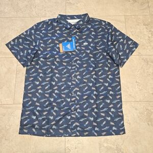 Columbia PFG Men's Blue Fly Fishing Lure Pattern Shirt NWT